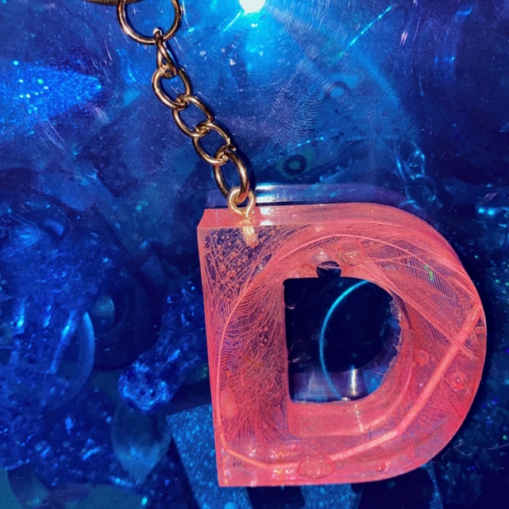 Pink Feather Infused Keychain, Letter “D”